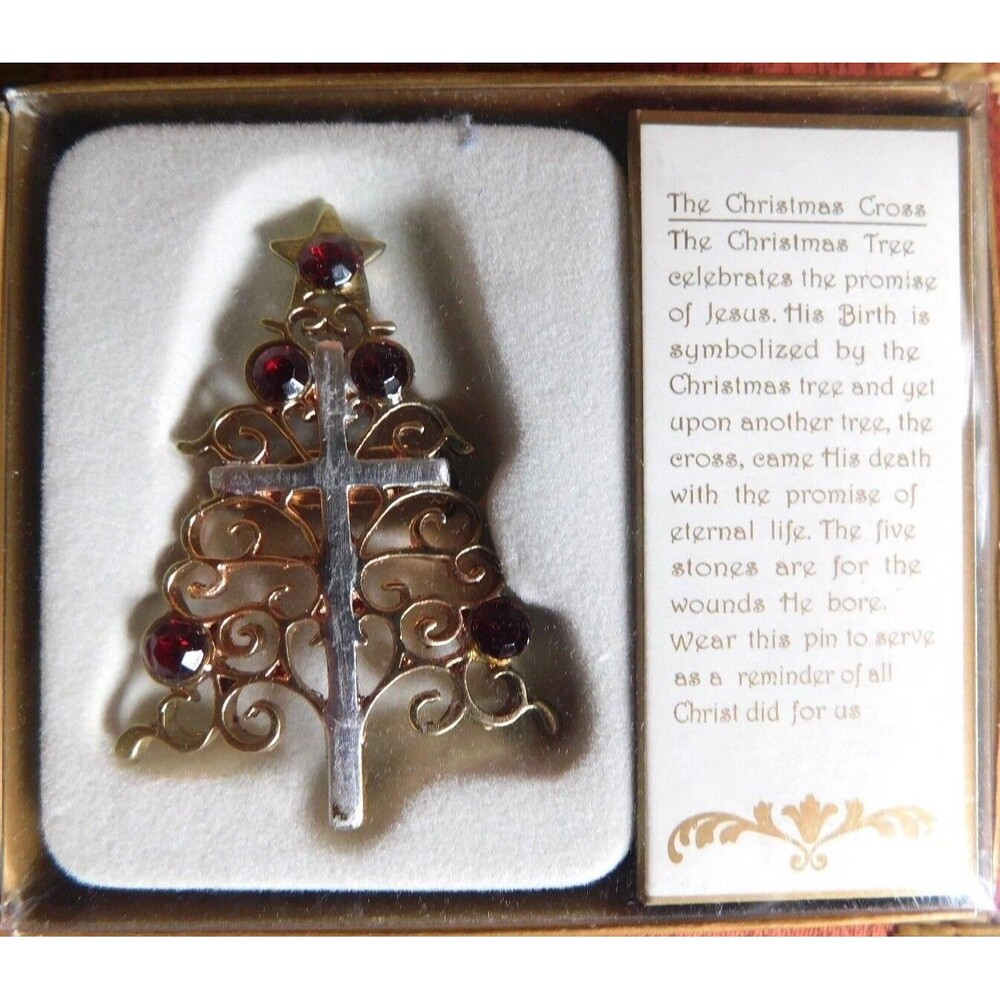 ROMAN CHRISTMAS TREE ORNAMENT CROSS GOLD / RED / SILVER ORIGINAL BOX PENDANT